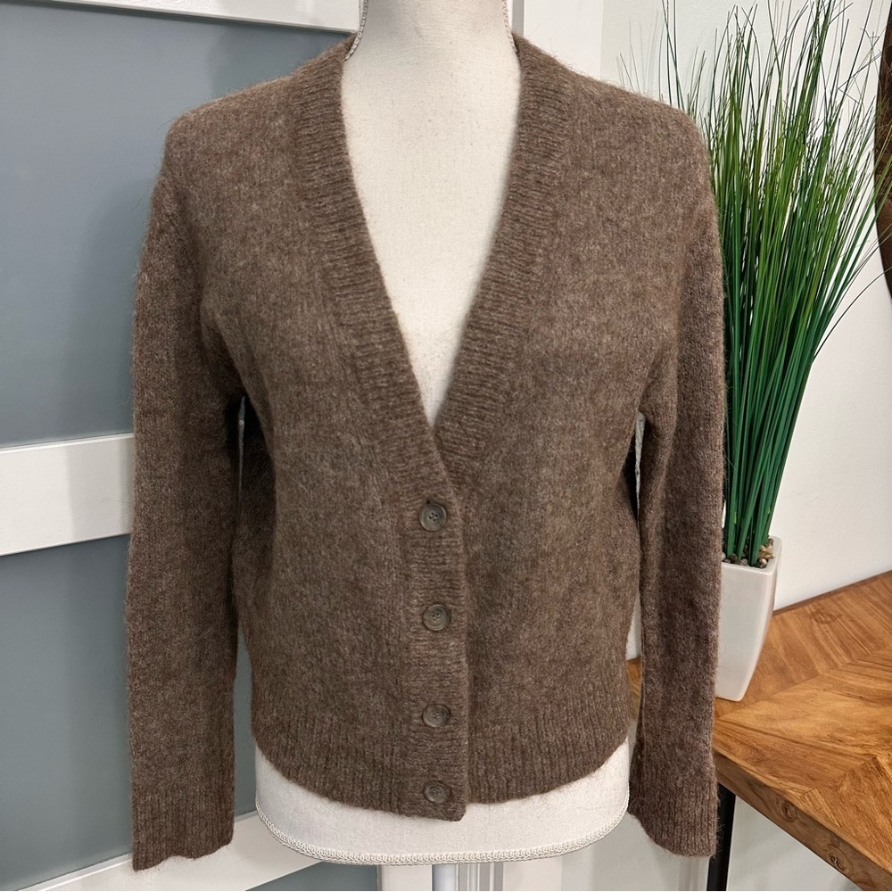 Jenni Kayne Cozy Brown Alpaca Blend Cardigan Sweater SZ Medium Quiet Luxury EUC